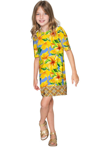 After the Rain Grace Yellow Floral Sleeved Shift Dress - Girls - Pineapple Clothing