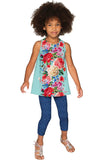 Amour Emily Blue Floral Print Sleeveless Dressy Top - Girls - Pineapple Clothing