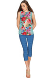 Amour Emily Blue Floral Print Sleeveless Dressy Top - Women - Pineapple Clothing
