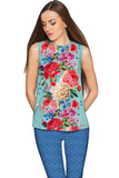 Amour Emily Blue Floral Print Sleeveless Dressy Top - Women - Pineapple Clothing