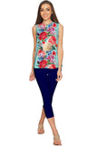 Amour Emily Blue Floral Print Sleeveless Dressy Top - Women - Pineapple Clothing