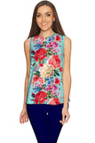 Amour Emily Blue Floral Print Sleeveless Dressy Top - Women - Pineapple Clothing