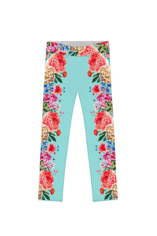 Amour Lucy Blue Floral Print Cute Eco Leggings - Girls - Pineapple Clothing