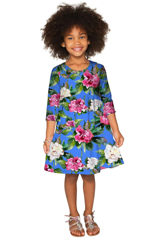 Aquarelle Gloria Fit & Flare Blue Floral Party Dress - Girls - Pineapple Clothing
