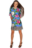 Aquarelle Grace Blue Catchy Floral Shift Dress - Women - Pineapple Clothing