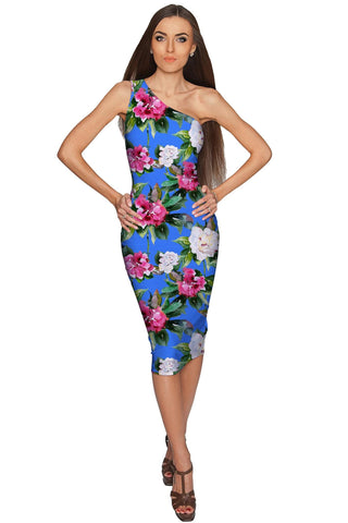 Aquarelle Layla Blue Floral Bodycon Party Eco Dress - Women - Pineapple Clothing