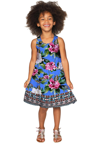 Aquarelle Sanibel Empire Waist Blue Floral Party Dress - Girls - Pineapple Clothing