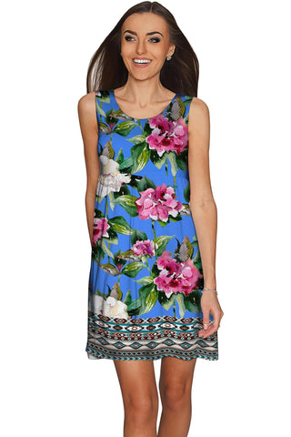 Aquarelle Sanibel Fit & Flare Blue Floral Dress - Women - Pineapple Clothing