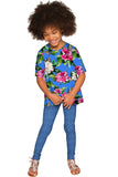 Aquarelle Sophia Blue Floral Print Cute Dressy Top - Girls - Pineapple Clothing