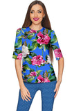 Aquarelle Sophia Blue Floral Sleeved Catchy Top - Women - Pineapple Clothing