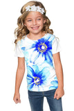 Aurora Zoe Blue Floral Print Cute Designer T-Shirt - Girls - Pineapple Clothing