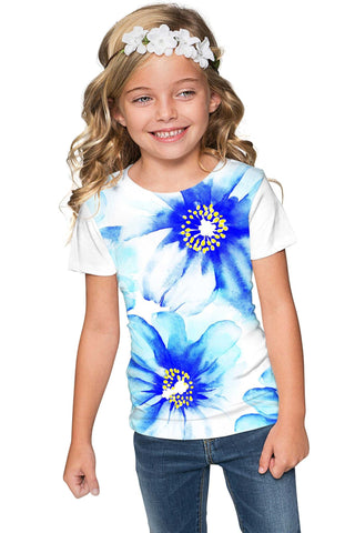 Aurora Zoe Blue Floral Print Cute Designer T-Shirt - Girls - Pineapple Clothing