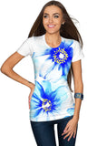 Aurora Zoe Blue Floral Print Designer Tee - Women - Pineapple Clothing
