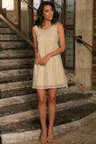Beige Stretchy Lace Empire Waist Sleeveless Cute Summer Dress - Women