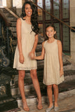 Beige Stretchy Lace Empire Waist Sleeveless Stylish Mommy and Me Dress