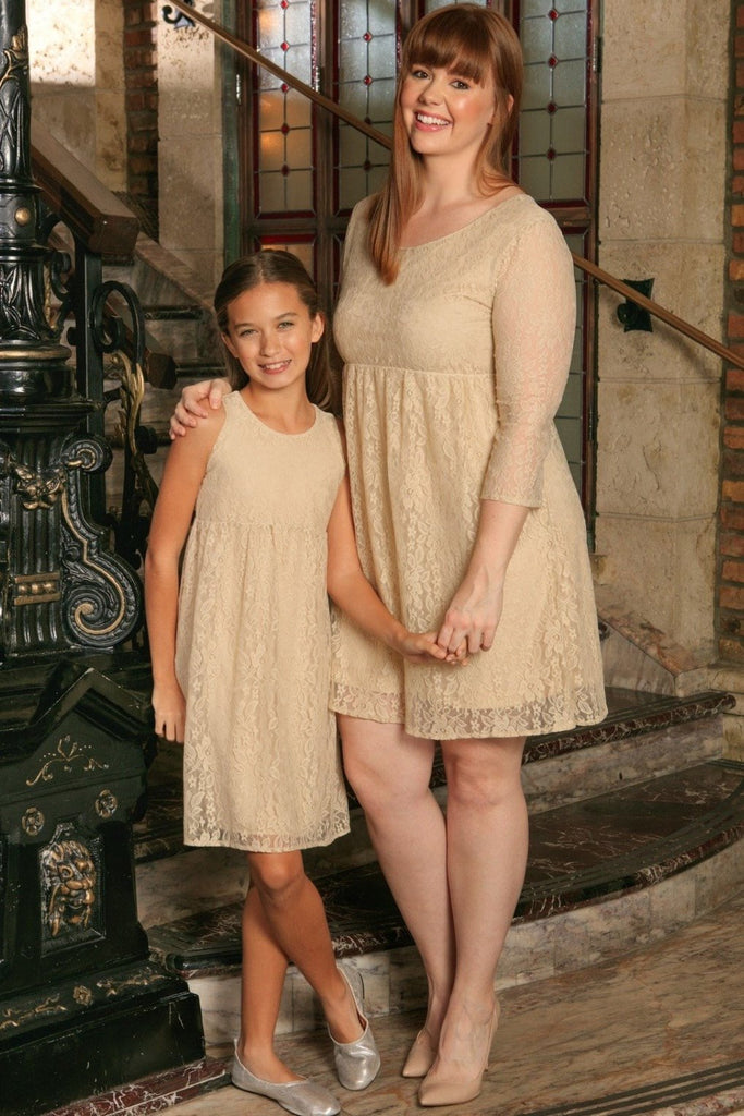 Beige Stretchy Lace Empire Waist Trendy Daytime Mommy and Me Dress Plu Pineapple Clothing Staging Beige Stretchy Lace Empire Waist Trendy Daytime Mommy and Me Dress Plu Pineapple Clothing Staging