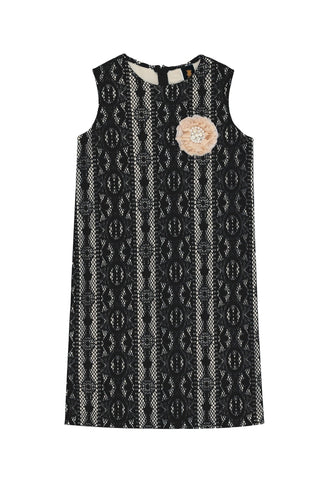 Black Crochet Lace Sleeveless Shift Fancy Cocktail Party Dress - Girls