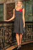 Black Grey Sleeveless Skater Classy Evening Party Midi Dress - Women