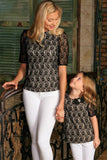 Black Lace Elbow 3/4 Sleeve Dressy Evening Party Mommy and Me Top