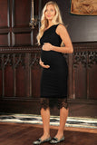 Black Stretchy One-Shoulder Bodycon Chic Midi Dress - Women Maternity