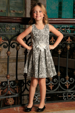 Black White Stretchy Sleeveless Skater Fit & Flare Party Dress - Girls