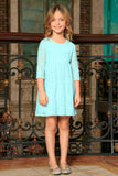 Blue Mint Lace Empire Waist Cute Party Long Sleeve Flower Girl Dress