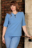 Blue Stretchy 3/4 Sleeve Fall Classy Curvy Trendy Top Women Plus Size
