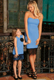 Blue Stretchy Sleeveless Mother Daughter Party Dress