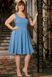 Blue Stretchy Sleeveless Summer Skater Midi Dress - Women