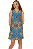 Boho Chic Adele Blue Geometric Pattern Shift Dress - Women - Pineapple Clothing