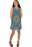 Boho Chic Adele Blue Geometric Pattern Shift Dress - Women - Pineapple Clothing