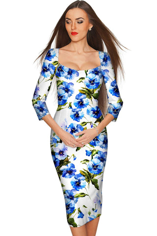 Catch Me Lili White & Blue Floral Bodycon Dress - Women - Pineapple Clothing