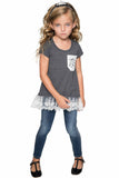 High-Low Lace Trim Casual Fashion Basic Top - Girls - Pineapple Clothing