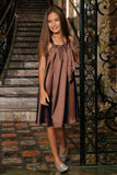 Chocolate Brown Charmeuse Halter Swing Party Dress - Girls