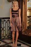 Chocolate Brown Charmeuse Sleeveless Skater Dress With Belt - Women