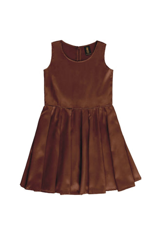 Chocolate Brown Charmeuse Sleeveless Skater Fancy Summer Dress - Girls