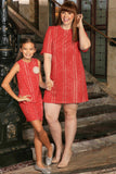 Coral Red Crochet Lace Holiday Mother Daughter Dress Plus Size