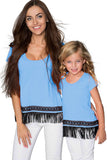 Boho High-Low Fringe Trim Casual T-Shirt Mother Daughter Matching Top