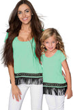 Boho High-Low Fringe Trim Casual T-Shirt Mother Daughter Matching Top