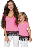 Boho High-Low Fringe Trim Casual T-Shirt Mother Daughter Matching Top