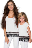 Boho High-Low Fringe Trim Casual T-Shirt Mother Daughter Matching Top