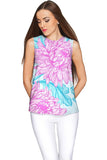 Floral Bliss Emily Blue & Pink Sleeveless Party Top - Women - Pineapple Clothing