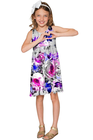Floral Touch Sanibel Empire Waist Cute Grey Dress - Girls - Pineapple Clothing