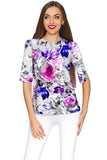 Floral Touch Sophia Grey Elbow Sleeve Party Top - Women - Pineapple Clothing
