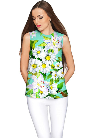 Flower Party Emily Green Sleeveless Summer Top - Women - Pineapple Clothing