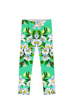 Flower Party Lucy Cute Green Printed Stretch Leggings - Girls - Pineapple Clothing