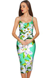 Flower Party Olivia Green Bodycon Midi Dress - Women - Pineapple Clothing