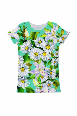 Flower Party Zoe Green Print Cute Designer T-Shirt - Girls - Pineapple Clothing