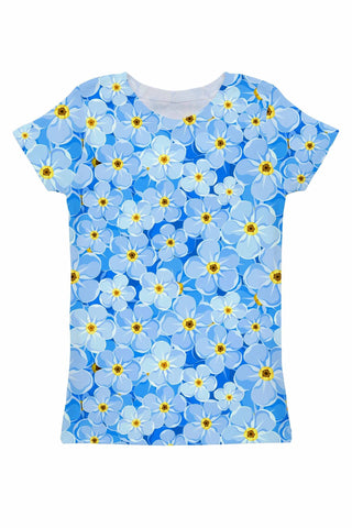 Forget-Me-Not Zoe Blue Floral Print T-Shirt - Women - Pineapple Clothing