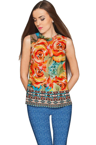 Fox Emily Orange Designer Sleeveless Dressy Top - Women - Pineapple Clothing